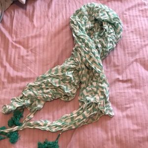 Blue and white chevron scarf with tassels on end